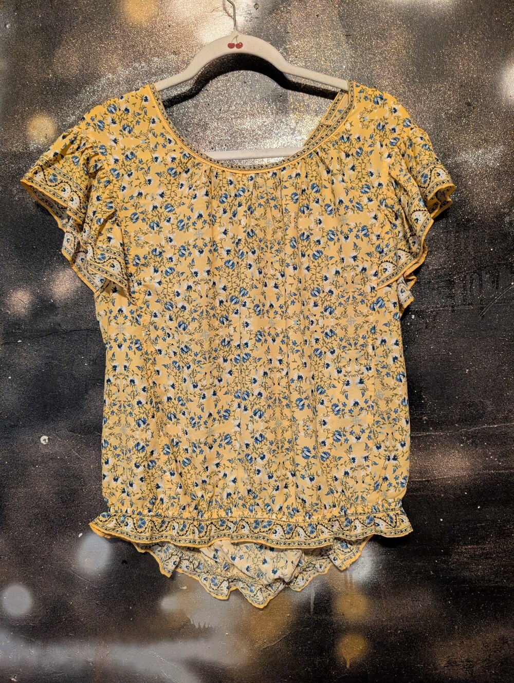 Max Studio Yellow Floral Flutter Sleeve Blouse